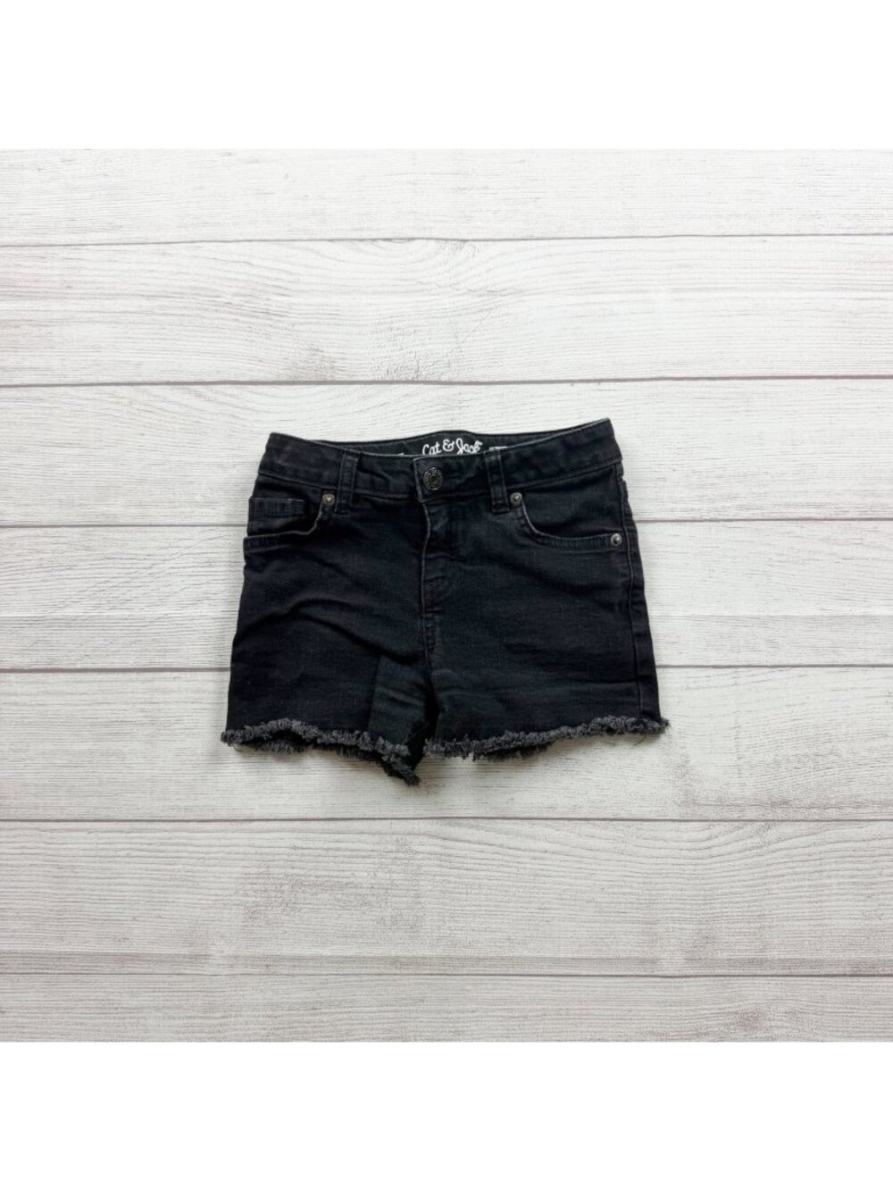 Cat & Jack Girls Black Denim Ultimate Stretch Frayed Hem Shorts S 6-7